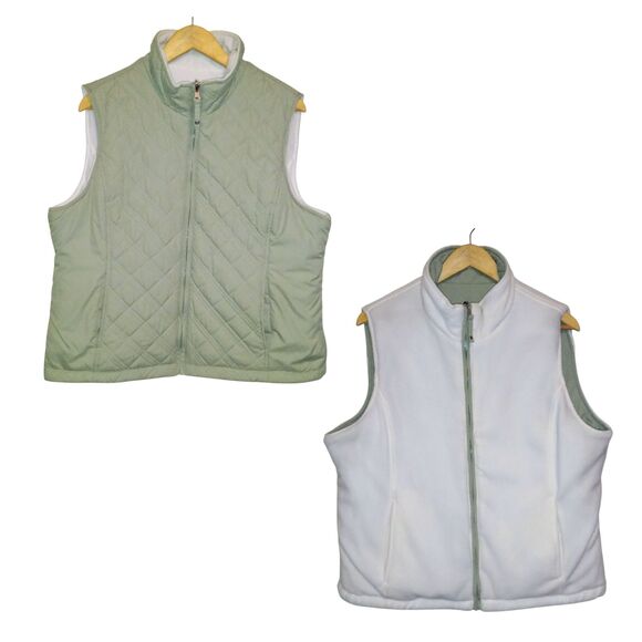 Free Country Quilted Reversible Puffer Vest-XL-Fleece Lined-Pocket-Full Zip-Sage - Picture 1 of 8